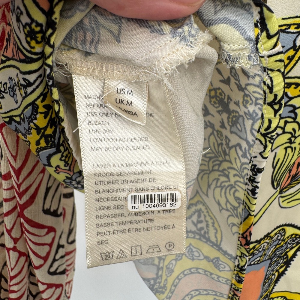 Free People Mixed Print Cowl Neck Blouse Womens Medium Red Cream Hippie Boho - Picture 9 of 13